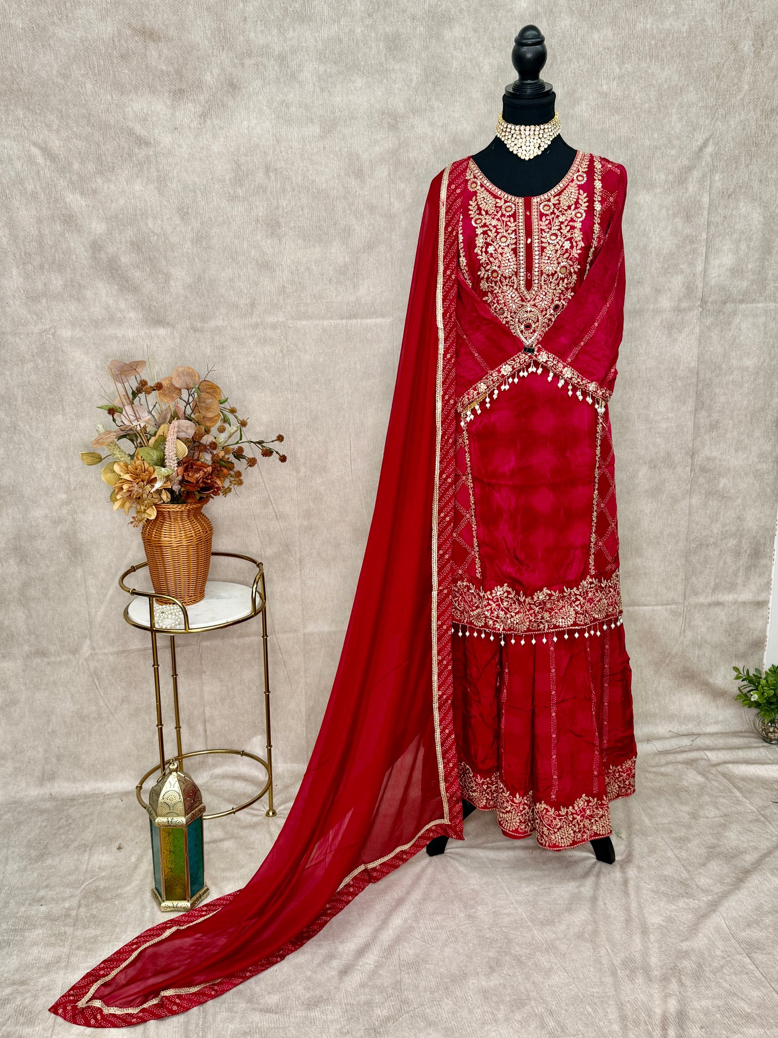 Ruby Pink Natural Crepe Embroidered Sharara Suit – 3 Piece Set